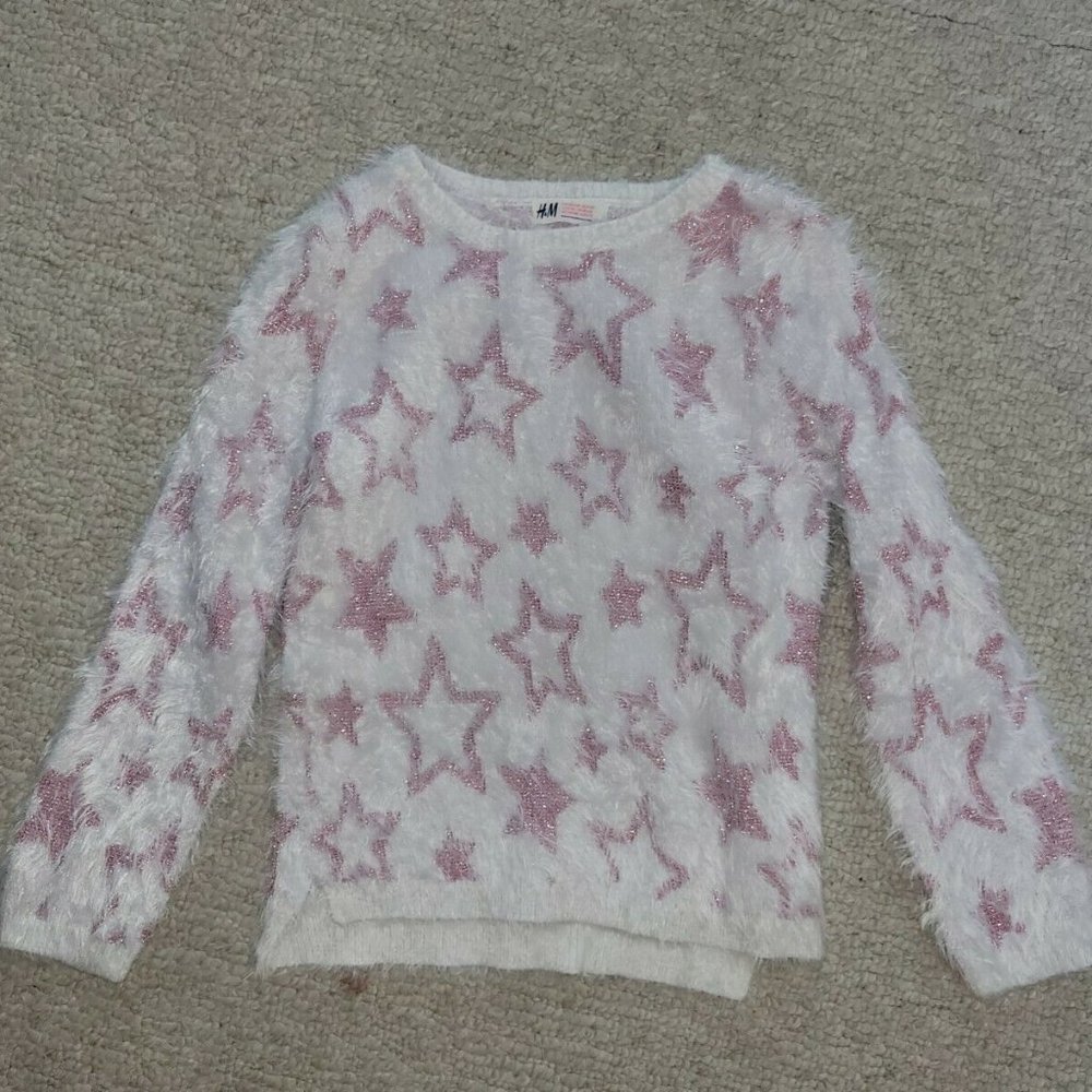 H&M fuzzy sparkle star sweater sz 8-10